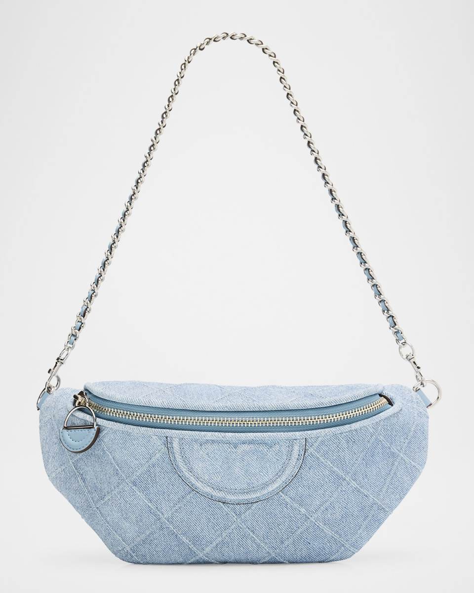 Fleming Denim-Print Suede Belt Bag